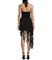 Honey and Rosie Halter Neck Tie Back Corkscrew Skirt Dress