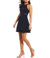 Honey and Rosie Halter Neck Illusion-Waist Double Hem Fit-And-Flare Dress