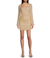 Honey and Rosie Long Sleeve Glitter Knit With Pearls Shirred Fitted Dress