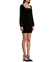 Honey and Rosie Long Sleeve Square Neck Stretch Velvet Dress