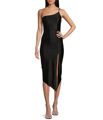 Honey and Rosie One Shoulder Glitter Knit A-Symmetrical Midi Dress