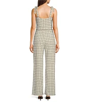 Honey and Rosie Plaid Sweetheart Neck Tie Shoulder Pleated Jumpsuit