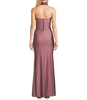 Honey and Rosie Pleated Strapless Side Slit Gown