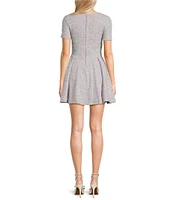 Honey and Rosie Printed Boucle Square Neck Short Sleeve Dress