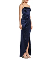 Honey and Rosie Rhinestone Strap Faux Wrap Shirred Long Dress