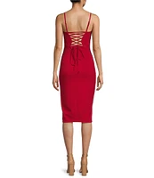 Honey and Rosie Rosette Lace-Up Back Side Slit Midi Dress