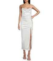 Honey and Rosie Sateen Spaghetti Strap Cowl Neck Midi Dress