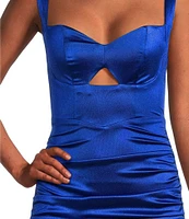 Honey and Rosie Sateen Sweetheart Neck Peek-A-Boo Lace Up Back Fitted Dress