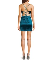 Honey and Rosie Satin Lace-Up Back Wrap Mini Dress