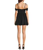 Honey and Rosie Scuba Crepe Cold Shoulder Neck Bubble Hem Dress