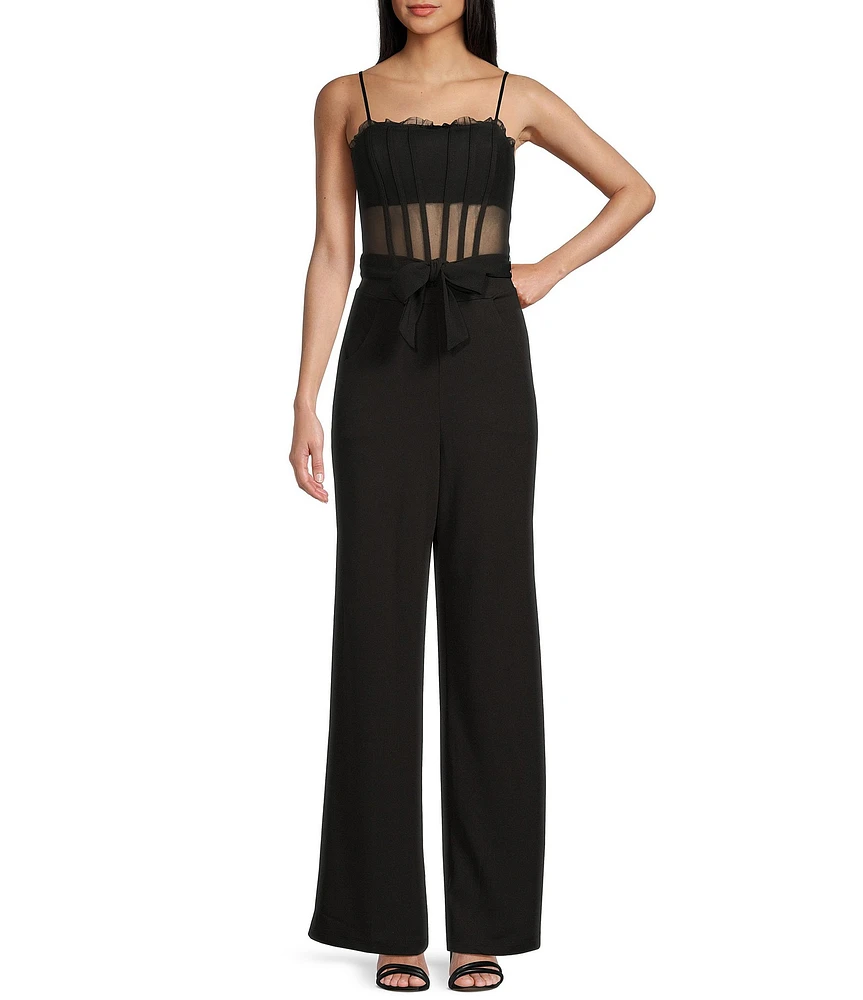 Honey and Rosie Scuba Crepe Spaghetti Strap Small Ruffle Neckline Jumpsuit