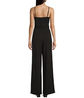 Honey and Rosie Scuba Crepe Spaghetti Strap Small Ruffle Neckline Jumpsuit