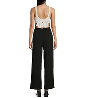 Honey and Rosie Scuba Crepe Square Neck Contrast Straps and Tie Back Pleated Front Jumpsuit