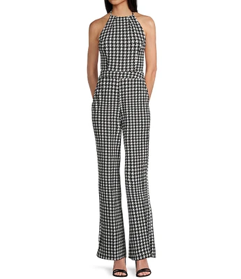 Honey and Rosie Scuba Printed Halter Neck Cut Out Bow Back Jumpsuit