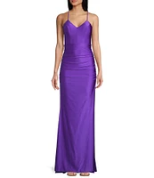 Honey and Rosie Shirred Cross Strap Back Ruffle Back Long Dress