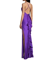 Honey and Rosie Shirred Cross Strap Back Ruffle Back Long Dress