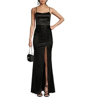 Honey and Rosie Shirred Side Slit Long Dress