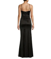 Honey and Rosie Shirred Side Slit Long Dress