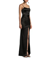 Honey and Rosie Shirred Side Slit Long Dress