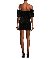 Honey and Rosie Shoulder Puff Short Sleeve Tamia Sequins Velvet Dress