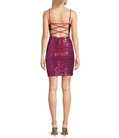 Honey and Rosie Spaghetti Lace-Up Strap Sequin Short Fitted Dress