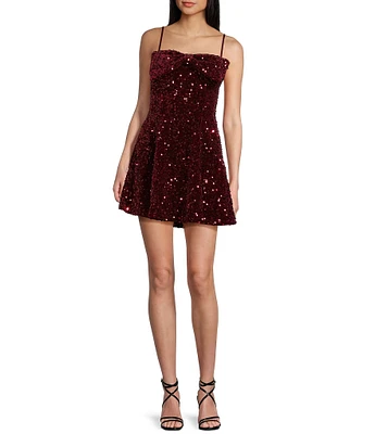 Honey and Rosie Spaghetti Strap A-Line Festive Velvet Dress