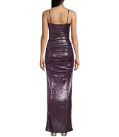 Honey and Rosie Spaghetti Strap Cowl Neck Shirred Fitted Gown