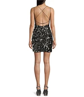 Honey and Rosie Spaghetti Strap Fitted Short Large Sequin Dress