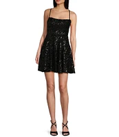 Honey and Rosie Spaghetti Strap Sleeveless Fit And Flare Short Sequin Dress