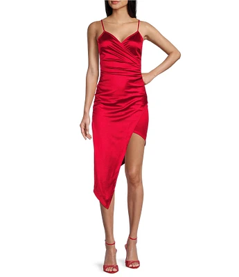 Honey and Rosie Spaghetti Strap Surplus A-Symmetric Wrap Dress