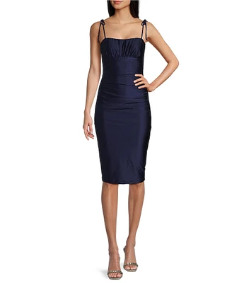 Honey and Rosie Spaghetti Tie Strap Shirred Midi Dress