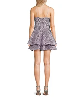 Honey and Rosie Square Neck Double Layer Skirt Ruffle Detail Embroidery Lace Mesh Dress