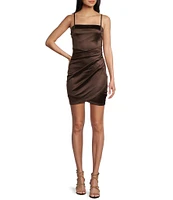 Honey and Rosie Square Neck Faux Wrap Satin Dress