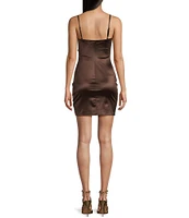 Honey and Rosie Square Neck Faux Wrap Satin Dress