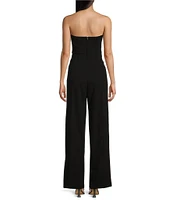 Honey and Rosie Strapless Elegant Rhinestone Edged Front Neckline Jumpsuit