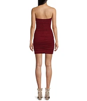 Honey and Rosie Strapless Fitted Shirred Glitter Knit Short Dress