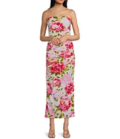 Honey and Rosie Strapless Floral Print Shirred Midi Dress