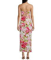 Honey and Rosie Strapless Floral Print Shirred Midi Dress