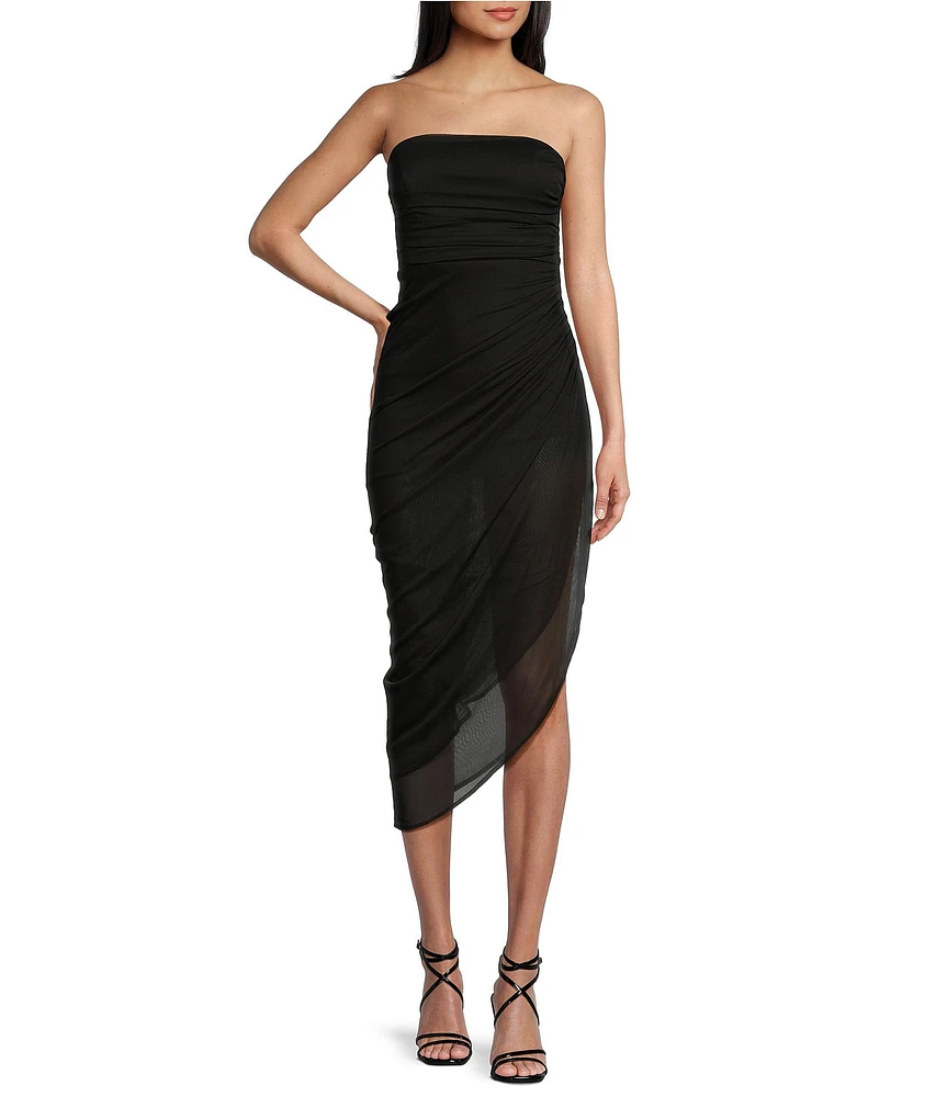 Honey and Rosie Strapless Shirred Midi Dress