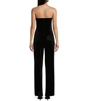 Honey and Rosie Strapless V-Neck Stretch Velvet Jumpsuit