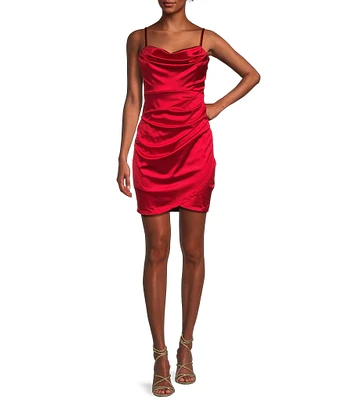 Honey and Rosie Sweetheart Drape Royal Sateen Fitted Short Dress