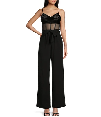 Honey and Rosie Sweetheart Neck Illusion Waist Wide Leg Jumpsuit