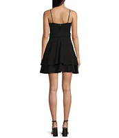 Honey and Rosie Sweetheart Neck Spaghetti Strap Belted Fit And Flare Double Layered Dress