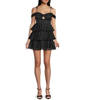 Honey and Rosie Sweetheart Off Shoulder Mesh Drape Ruffle Skirt Dress