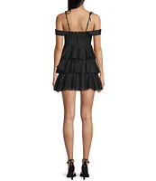 Honey and Rosie Sweetheart Off Shoulder Mesh Drape Ruffle Skirt Dress