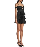 Honey and Rosie Sweetheart Off Shoulder Mesh Drape Ruffle Skirt Dress