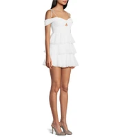 Honey and Rosie Sweetheart Off Shoulder Drape Ruffle Skirt Dress