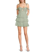 Honey and Rosie Sweetheart Off Shoulder Drape Ruffle Skirt Dress