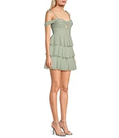 Honey and Rosie Sweetheart Off Shoulder Drape Ruffle Skirt Dress