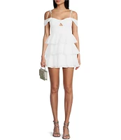 Honey and Rosie Sweetheart Off Shoulder Mesh Drape Ruffle Skirt Dress